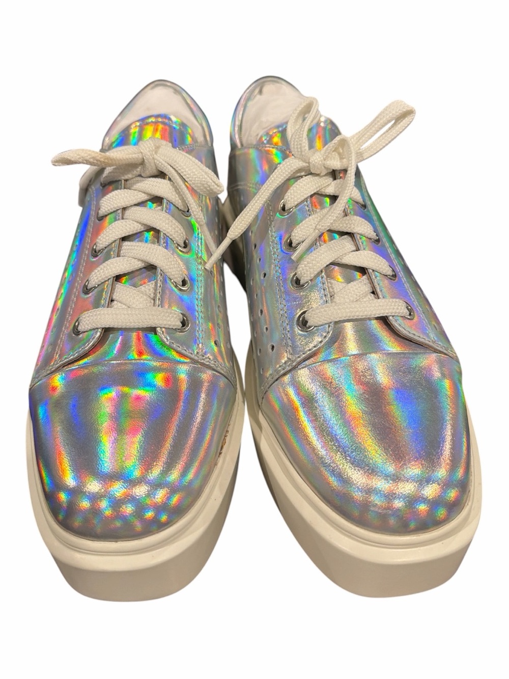 Linea Paolo Kendra Metalic  Lightweight Silver Lace-Up Sneakers 9m
